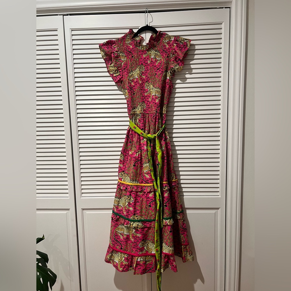 Printfresh Vibrant Pink Maxi Dress with Green Highlights